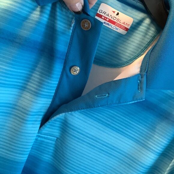 Grand Slam Size Medium airflow short sleeve blue stripe golf polo. - Picture 3 of 9